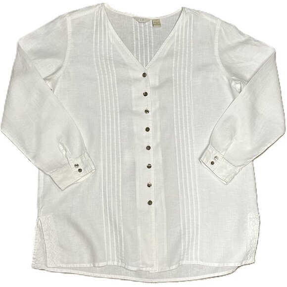 J. Jill 100% Linen Long Sleeves Button Up Pintuck Lace Tunic Medium Women's - Picture 1 of 10